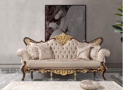 Dreisitzer Sofa 3 Sitzer Polstersofa Stoffsofa Beige Barock Polyester